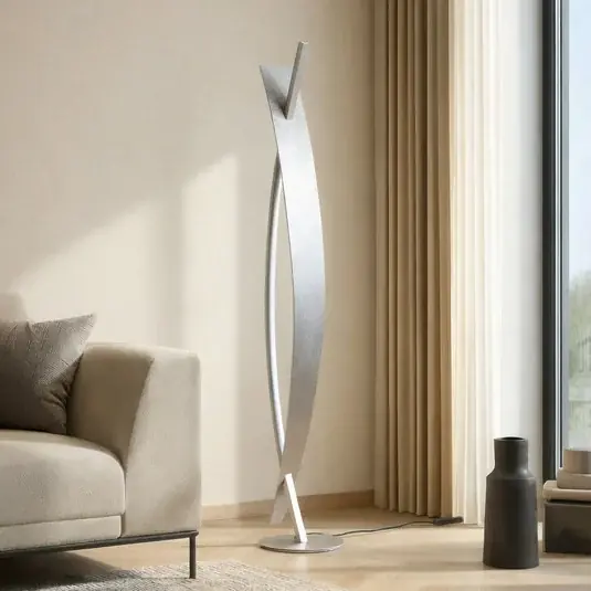 Vrácení Zdarma Stojací lampa Lucande LED Marija, stříbrná, stmívatelná, 140 cm