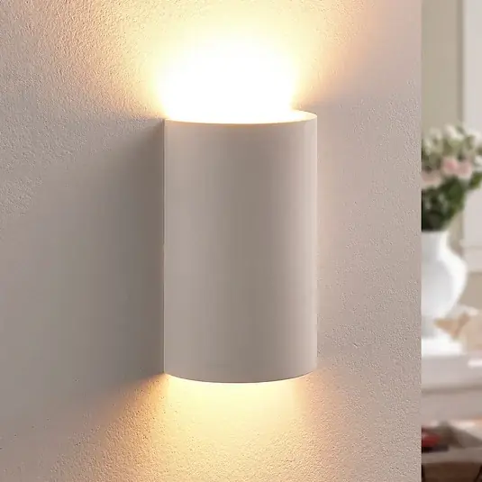 Tovární Cena Nástěnné svítidlo Lindby Colja, kulaté, výška 16 cm, sádra, bílé