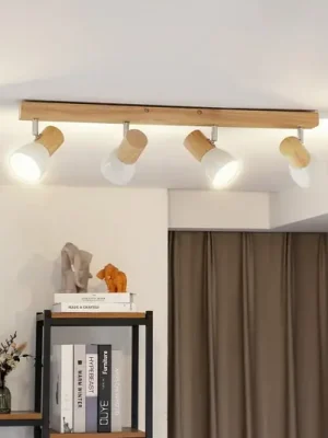 Značkový Stropní svítidlo Lindby Thorin, 67 cm, 4 světla, bílé, dřevo, E14
