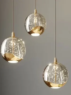 Poslední Šance Lucande LED závěsné svítidlo Hayley, Ø 25 cm, 3 světla, zlatá barva, sklo