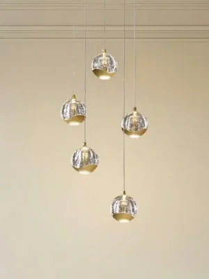 Horká Nabídka Lucande LED závěsné svítidlo Hayley, Ø 30 cm, 5 světel, zlatá barva, sklo