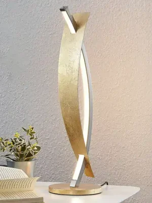 Nízká Cena Stolní LED lampa Lucande Marija, zlatá barva, stmívatelná, 62 cm