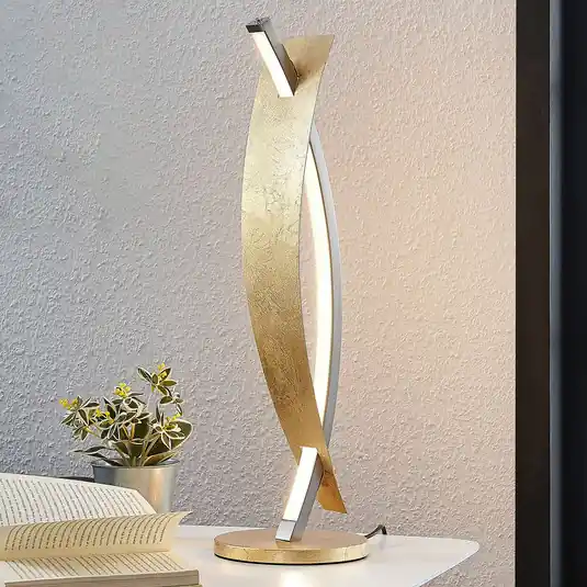 Nízká Cena Stolní LED lampa Lucande Marija, zlatá barva, stmívatelná, 62 cm