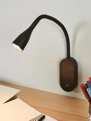 Akce Nástěnné svítidlo Lindby LED Enna, 34 cm, černé, vypínač, USB