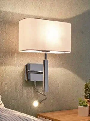 Vrácení Zdarma Nástěnné svítidlo Lucande Jettka, výška 63 cm, čtecí rameno, textilní materiál