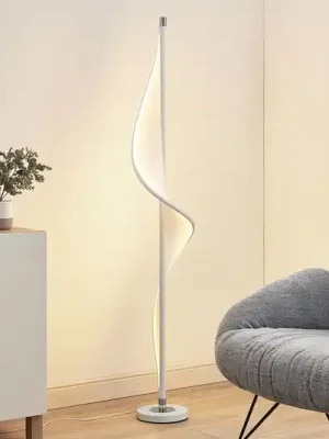 Cenově Výhodný Stojací lampa Lucande LED Edano, 154 cm, bílá, textilní, stmívatelná