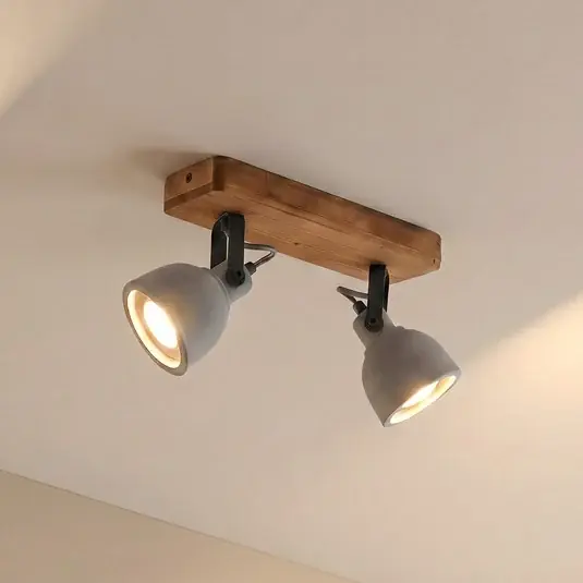 Levný Lindby Spot Mitis, 30 cm, 2 světla, šedá, dřevo, beton, GU10