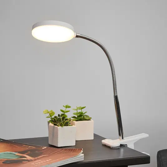 Nejlepší Volba Stolní lampa Lindby LED s klipem Milow, bílá, kov, výška 36 cm