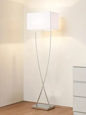 Stojací lampa Lucande Evaine, chrom/bílá, kov, 157 cm, E27 Cenová Bomba