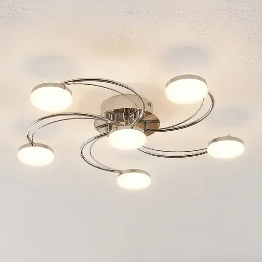 Originální Lindby LED stropní svítidlo Rouven, spirálovitý tvar, 6 světel, šedá barva