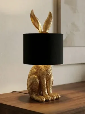 Zlevněný Lindby stolní lampa Lorentina, výška 57 cm, zajíc, zlatá, textil