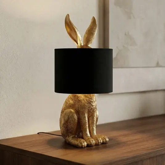 Zlevněný Lindby stolní lampa Lorentina, výška 57 cm, zajíc, zlatá, textil