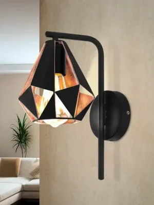 Must-Have Nástěnné světlo Carlton, černá/měď s ramenem