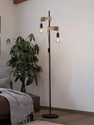 Stojací lampa Townshend 2fl. černá/dřevo světlé Vrácení Zdarma
