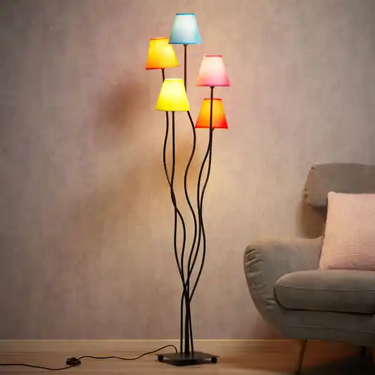 Textilní stojací lampa Colori 5zdrojová rozmanitá Akční Cena
