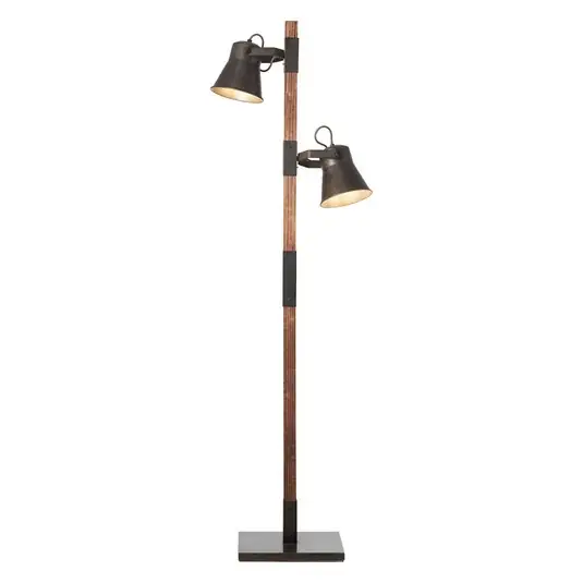 Stojací lampa Plow se 2 spoty, černá, dřevo tmavé Výprodej