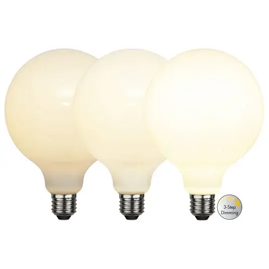 Aktuální LED žárovka globe E27 G125 7,5 W, 3-step-dim, opál