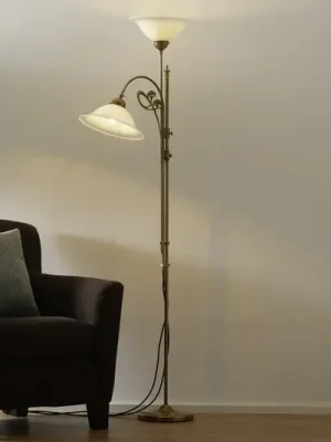 Mosazná stojací lampa Alwine dvouzdrojová Nejprodávanější
