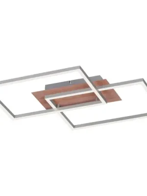 Akční Cena LED stropní svítidlo Iven, stmívatelné, ocel/dřevo, 50,4 x 42 cm