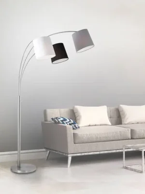 Aktuální Stojací lampa Melvin, tři zdroje, černá/šedá/bílá