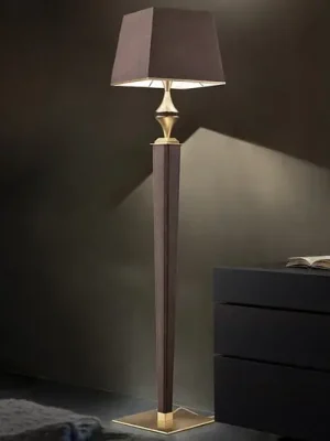 Cenový Hit Stojací lampa Darshan, hnědý kožený kryt
