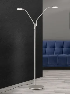 Rychlé Dodání LED stojací lampa Cobra, dva zdroje, nikl matný