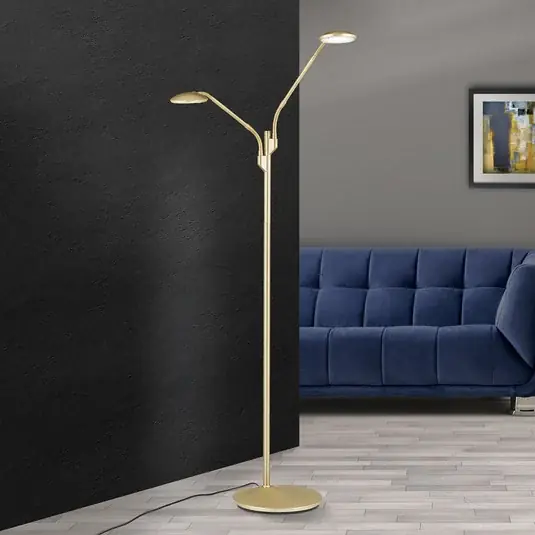 Výprodej LED stojací lampa Cobra, dva zdroje, matná, mosaz