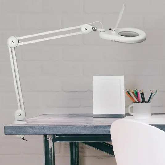 Levný MAULviso LED lupa, bílá, výška 50 cm, svorka