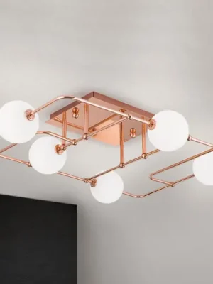 LED stropní světlo Pipes v mědi, skleněné koule Must-Have