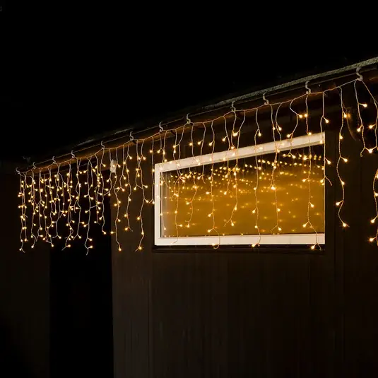 LED světelná clona ledový déšť jantarová transp. 10m Zlevněný
