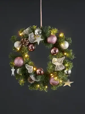 Cenově Výhodný Noel LED věnec se stříbro/růžovou dekorací