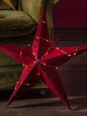 Nejprodávanější Hvězda Velvet s Dew Drop LED světel. řetěz červená