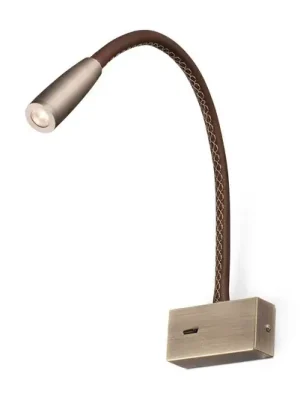 LED lampa na čtení Lead, hnědá, kovová s koženými detaily Hit Sezóny