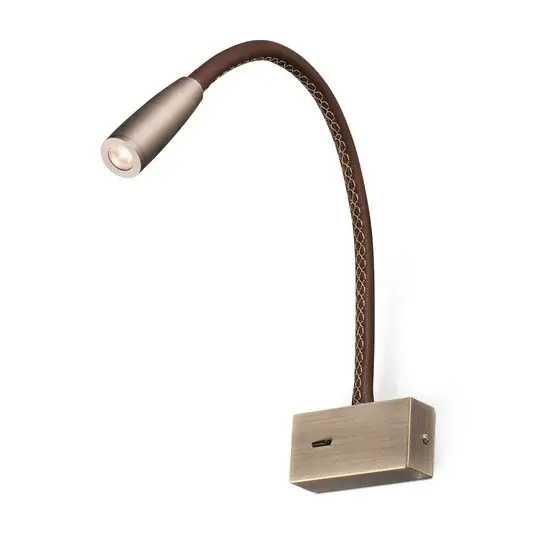 LED lampa na čtení Lead, hnědá, kovová s koženými detaily Hit Sezóny