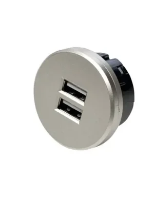 Pouze Dnes Dvojitá USB zásuvka, kulatá, nerezová ocel