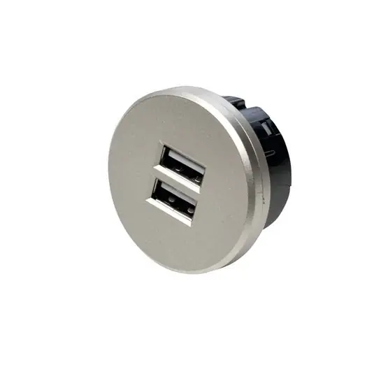 Pouze Dnes Dvojitá USB zásuvka, kulatá, nerezová ocel