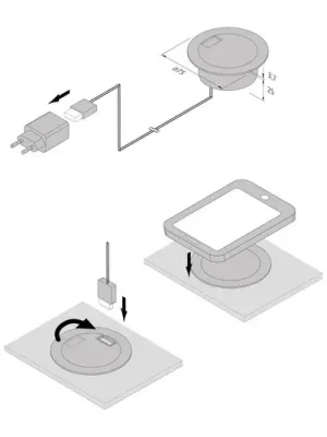 Aktuální Nabíjecí zásuvka, kulatá, černá, Qi a 1x USB