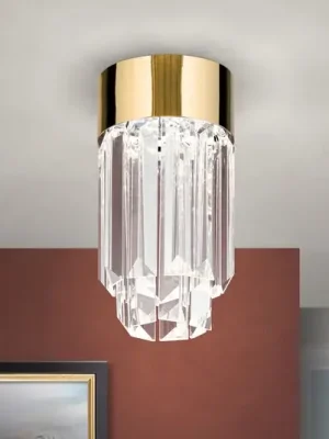 Zlevněný LED stropní Prism, křišťálové sklo, Ø10cm, zlatá