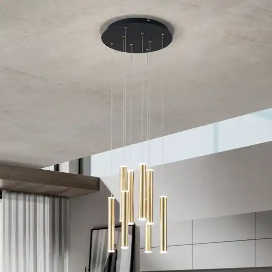 Závěsné svítidlo LED Prado, zlaté, 8 světel, Ø 40 cm, stmívatelné Výprodej