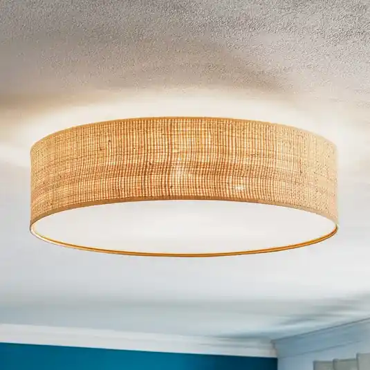 Must-Have Stropní světlo Leano, světlé dřevo, ratan, Ø 50 cm
