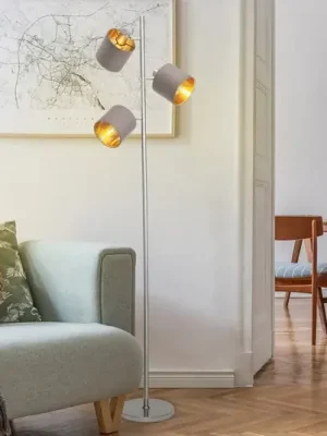 Must-Have Stojací lampa Maron tři zdroje, textil hnědá/zlatá