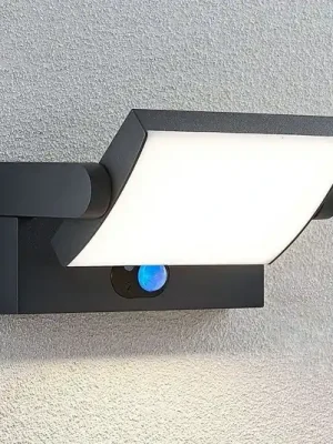 Dokud Zásoby Vydrží Lindby LED solární nástěnná lampa Sherin, antracitová, se senzorem, IP54