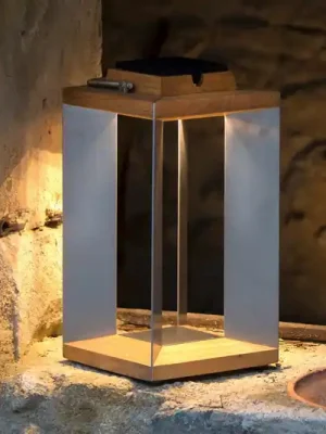 Solární lucerna Teckinox LED, teak/ocel, 36,5 cm Finální Výprodej