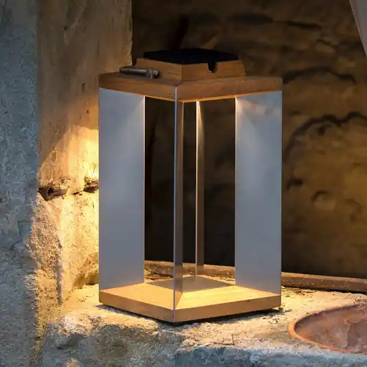 Solární lucerna Teckinox LED, teak/ocel, 36,5 cm Finální Výprodej
