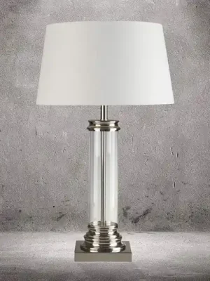 Sleva Stolní lampa Pedestal stříbro s krémovým stínidlem