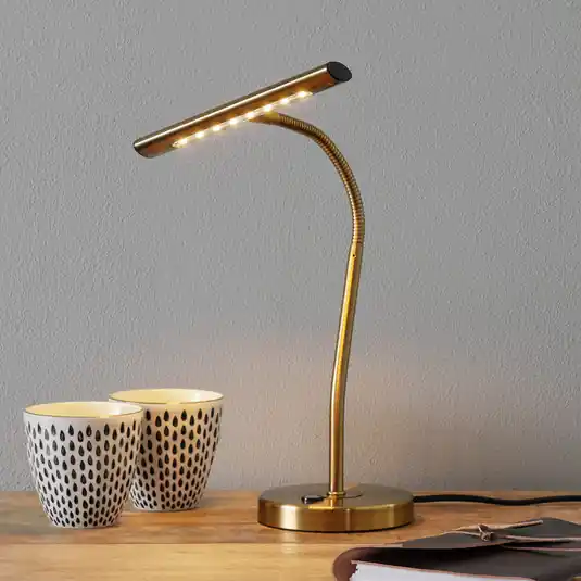 Výprodej Ohýbatelná stolní lampa LED Curtis, starožitná mosaz