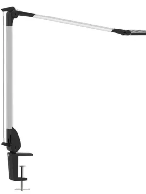 Cenově Výhodný LED stolní lampa MAULoptimus, stříbrná, svěrná patice, stmívatelné CCT