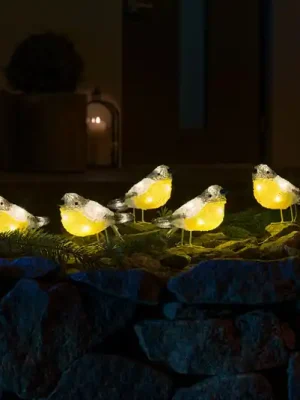 Novinka LED osvětlené figurky ptáků pro venkovní použití, sada 5 kusů