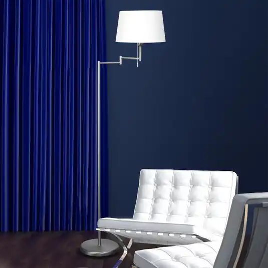 Finální Výprodej Stříbrná stojací lampa MEANDER s látkovým stínidlem
