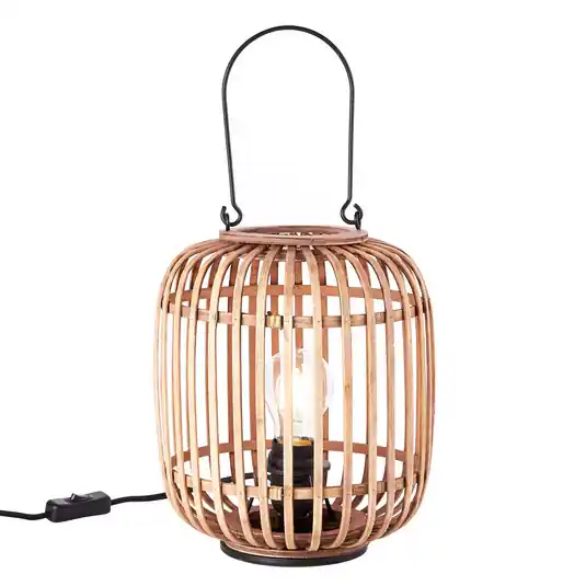 Ověřený Stolní lampa Woodrow, držadlo, ratan, světle hnědá